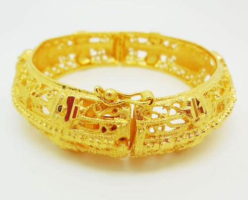 CARVE 22K 23K 24K THAI BAHT YELLOW GOLD GP JEWELRY BANGLE BRACELET BA23 - Picture 2 of 3