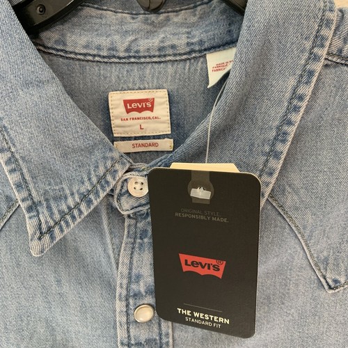 Camicia uomo Levis grande denim perla snap western taglio standrad manica lunga nuova con etichetta - Foto 3 di 6