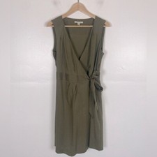 Banana Republic Wrap Midi Dress Size 8 Green Career Sleeveless V-Neck Lyocell