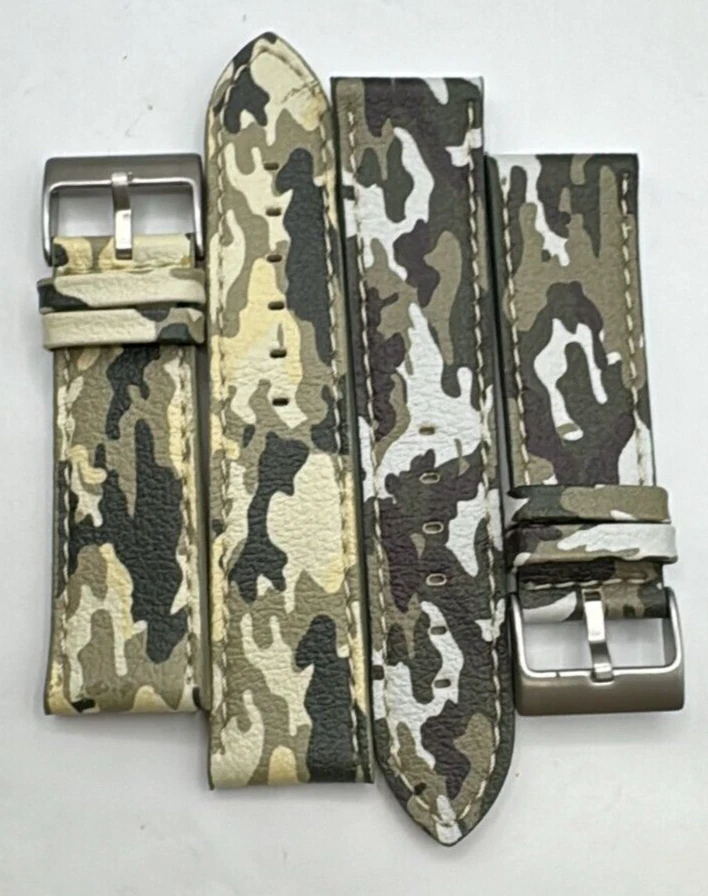 Cinturino camouflage Pattern vera pelle made in Italy 18-20-22-24 mm bacchettone - Immagine 2 di 2