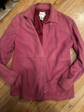 Faconnable Goat Leather Shirt Jacket Women’s Large Pink Button Up Spring!!