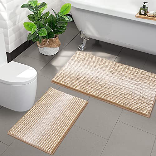 BSICPRO Bathroom Rugs and Mats Sets, 2 Piece 20" x 32" Plus 16" x 24" Beige - Bild 1 von 6