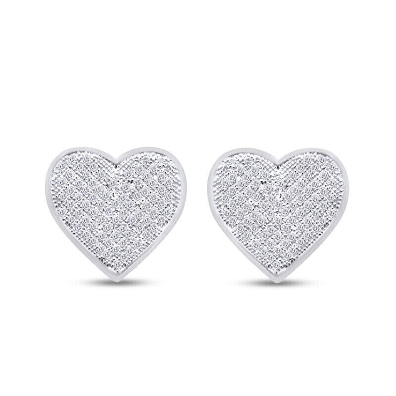 Jumbo Size Heart Micro Pave Cubic Zirconia Stud Earrings 925 Sterling Silver