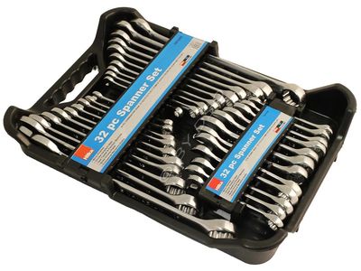 32 Stck Chrom Vanadium Kombination Schraubenschlüssel Set AF und Metrisch Pro Craft Neu