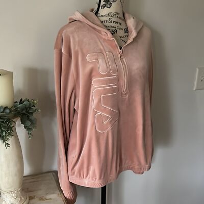 Fila Pink Velour Quarter Zip Pullover Hoodie Women's size L | eBay