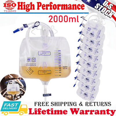 10x 2000mL Urinary Drainage Bag Anti-Reflux Chamber Urine Bags 48'' Tube Drainage