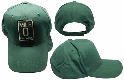 Mile 0 Key West Green Adjustable Embroidered 100% Cotton Hat Cap