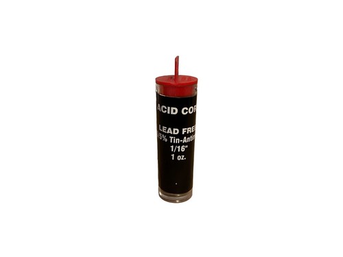 Lead-Free Acid Core Solder 95/5% Tin-Antimony 1/16” 1 OZ for Plumbing & Electron