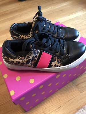 EUC Girls Michael Kors Leopard, Black, And Pink Sneakers