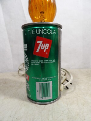 Vintage 1970s 7-Up The Uncola Soda Pop Tin Can Light Lamp Fleco