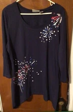 Collections Etc. Womens Large Fireworks American Patriotic USA Red White & Blue