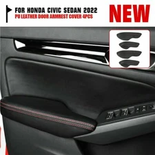 4PCS Leather Door Armrest Cover Trim Accessories for Honda Civic 2022 Red Thread