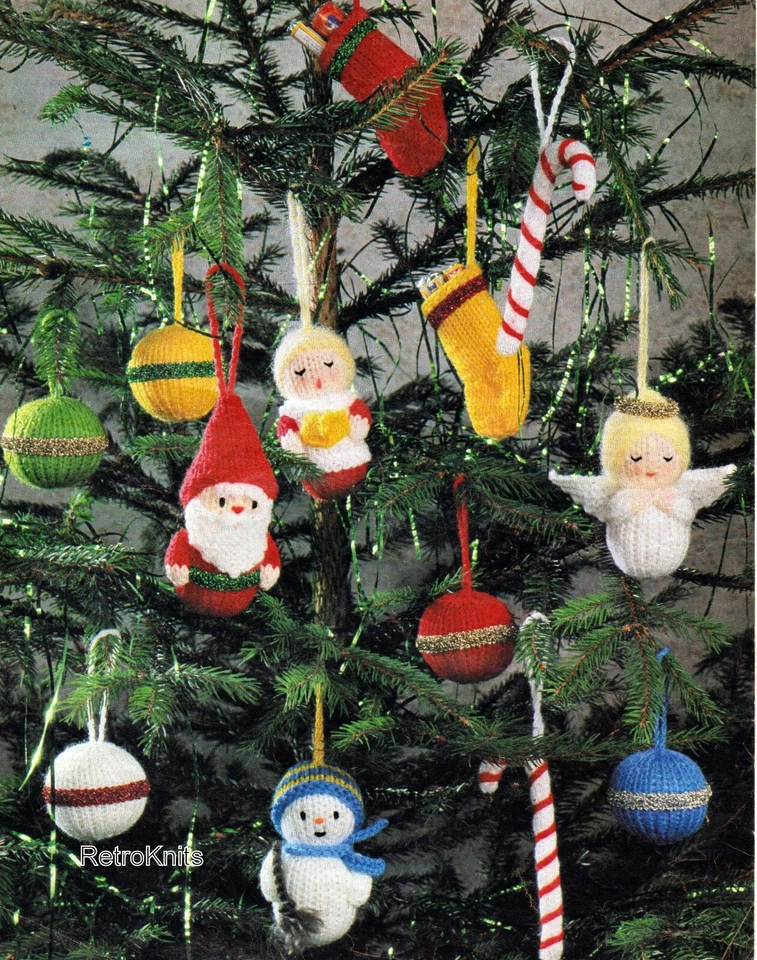 CHRISTMAS TREE DECORATIONS/TRIMS KNITTING PATTERN COL PRINTED ON HEAVY PAPER