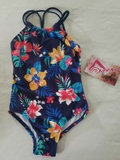 Kanu Surf Girls Brooke One-piece Halter Swimsuit Size 4 Tropical Navy NWT