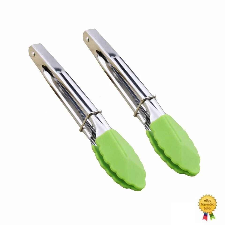 2 x SILICONE COOKING TONGS 7" INCH NON-STICK STAINLESS STEEL - Image 2 of 4