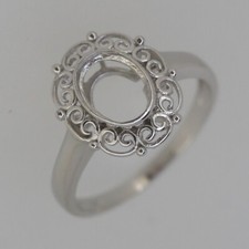 Vintage Style Sterling Silver Semi Mount Ring Setting Oval OV 8x6mm Filigree