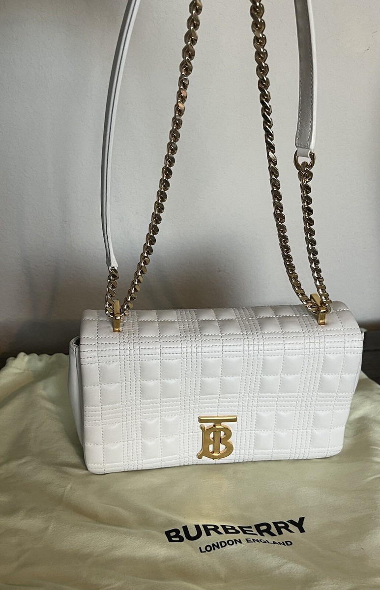 NWOT BURBERRY Lola Small White Quilted Crossbody Bag Gold Chain