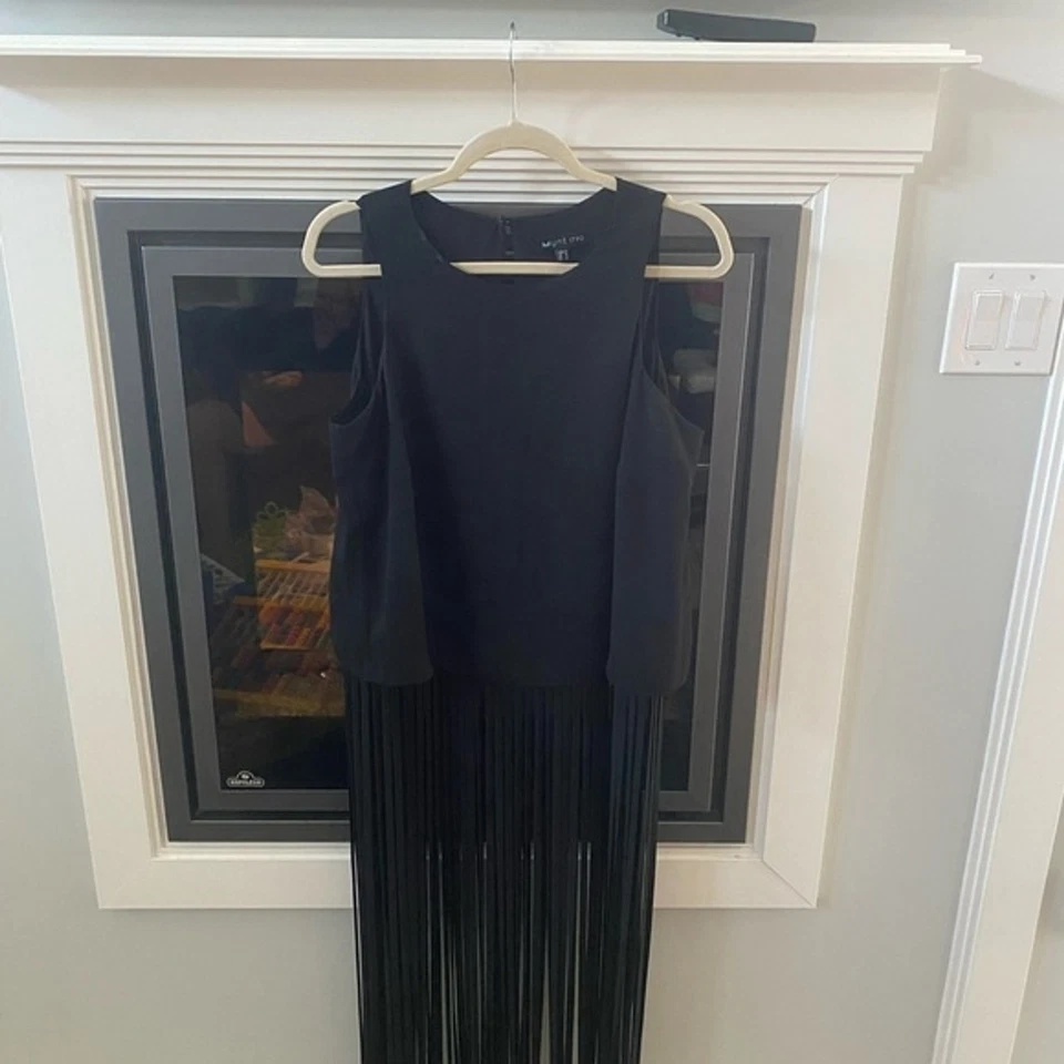 Blusa negra con flecos MYNT 1792 pieza de pasarela talla X 12W para mujer talla grande Foto 3 de 4