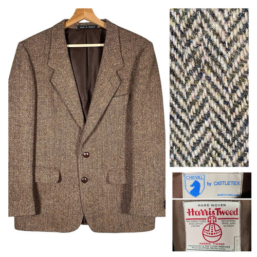 Harris Tweed Cheval Castletex Sport Mantel 39 S braun Fischgrät Slim Fit 2 Knopf - Bild 1 von 16