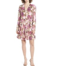 Leith Floral Faux Wrap Mini Dress Romantic Pink Long Sleeve Flirty Size XS