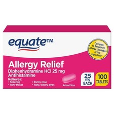 Equate Allergy Relief Tablets with Diphenhydramine HCl 25mg Antihistamine 100 ct