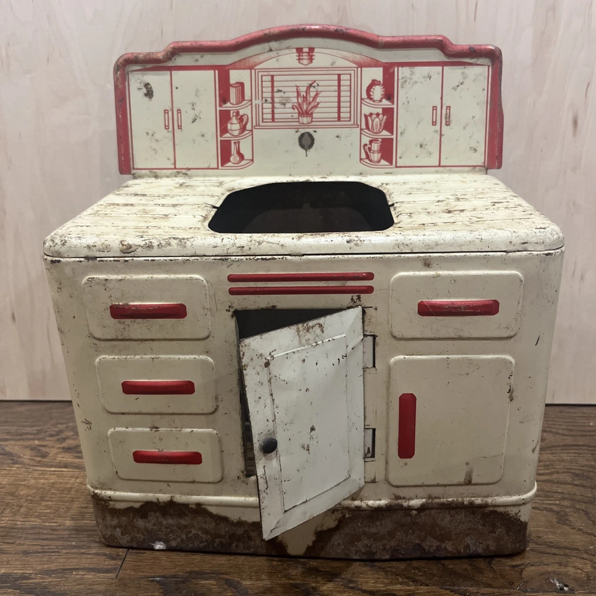 USA Vtg 1950-60s Wolverine Tin キッチンストーブ Vintage 1950s Wolverine Pink Metal Tin Litho Stove Oven Kitchen