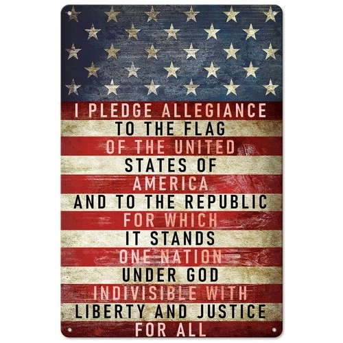 Patriotic Metal Tin Sign Vintage US Pledge of Allegiance Wall Art Decor Retro...
