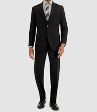 Nautica Men's Black Solid Modern-Fit 2-Piece Jacket Pants Suit Size 46R 41W