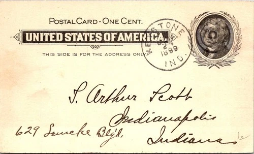 GOLDPATH: US postal card 1899 1c Thomas Jefferson from Keystone IN to CV055_P03