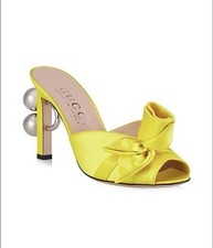 GUCCI Shawana Satin Flower Slide Heels Sandals