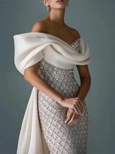 Mila White Off Shoulder Prom Dress Mermaid Short Sleeves Customi Luxurious Women