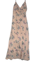 Joanna August Chiffon Maxi Wrap Gown M Pink Floral Flowy Dress Bridal Formal