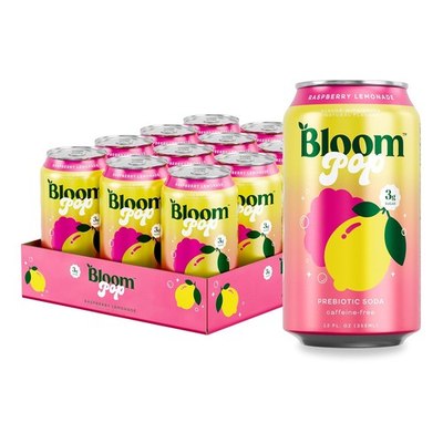 #ad BloomPop Prebiotic Soda Raspberry Lemon Soda for Gut Low Calorie NoCaffeine 12oz $30.88