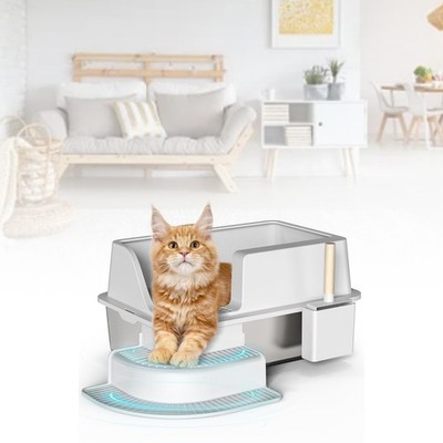 30L Semi Enclosed Cat Litter Box With Footboard For Home
