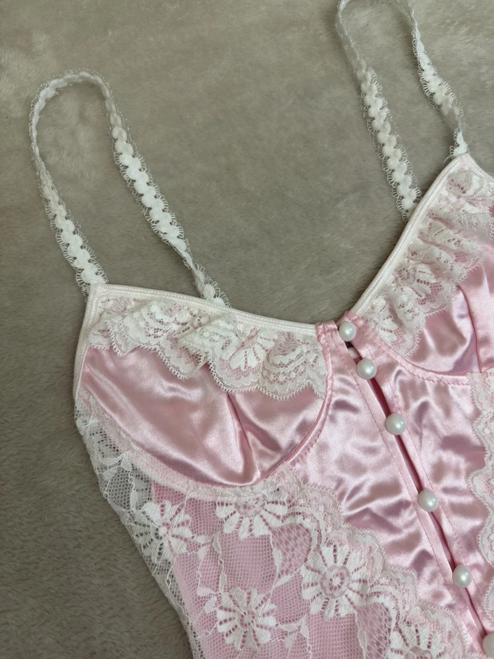 Sexy Body Lencería Mujer Rosa Blanco Encaje A Presión Abierto Tanga Peluche ¡NUEVO! Foto 4 de 4