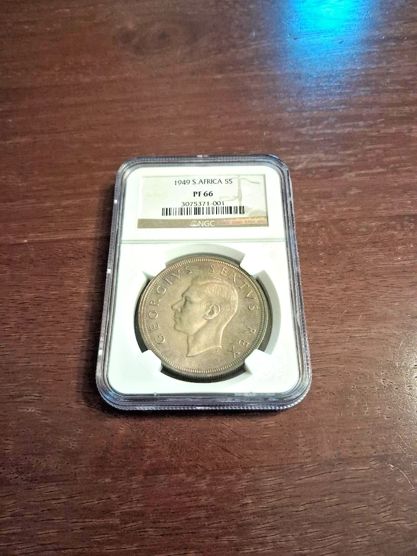 1949年 南アフリカジョージ6世 5シリング大型銀貨 PCGS認証 南アフリカ