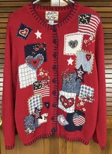 Heirloom Collectibles Patchwork Cardigan XL Cottagecore Grandma Folk Art Sweater