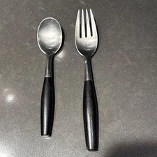 Dansk Designs Kongo Black Stainless Teaspoon + Fork Set Germany Marked MCM