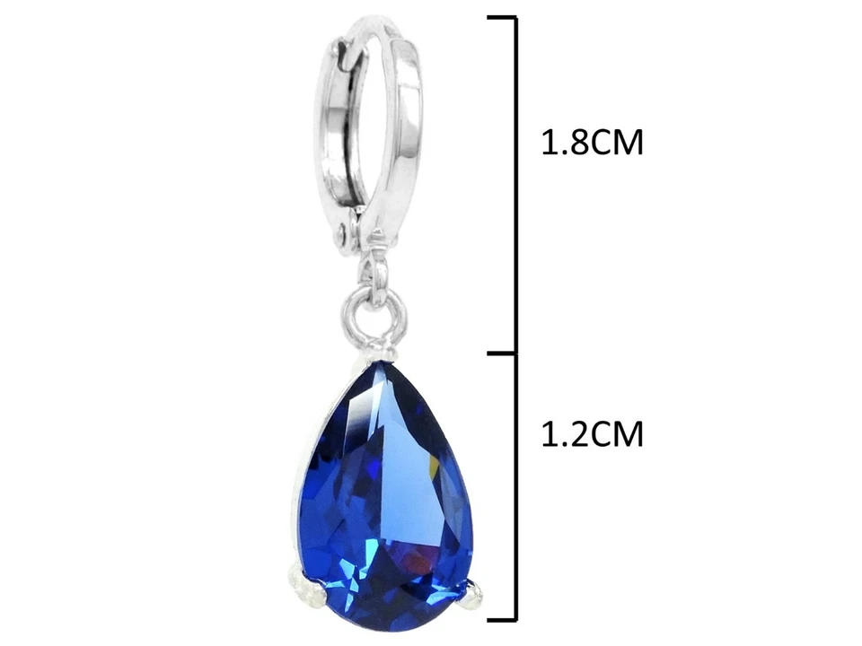 Gema azul chapado en oro blanco pendientes gota colgante pera brillante zafiro caja de regalo Foto 4 de 4