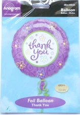 Anagram 18" Foil Helium Balloon Round Thank You with Flowers Purple