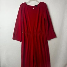 BOSTON PROPER jumpsuit women L Red split sleeve wide leg elastic waist one piece