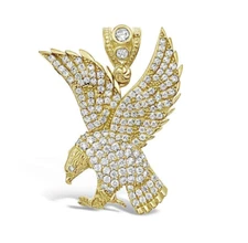 Eagle Pendant Mens Charm 10k Yellow Gold CZ 1.4 inch
