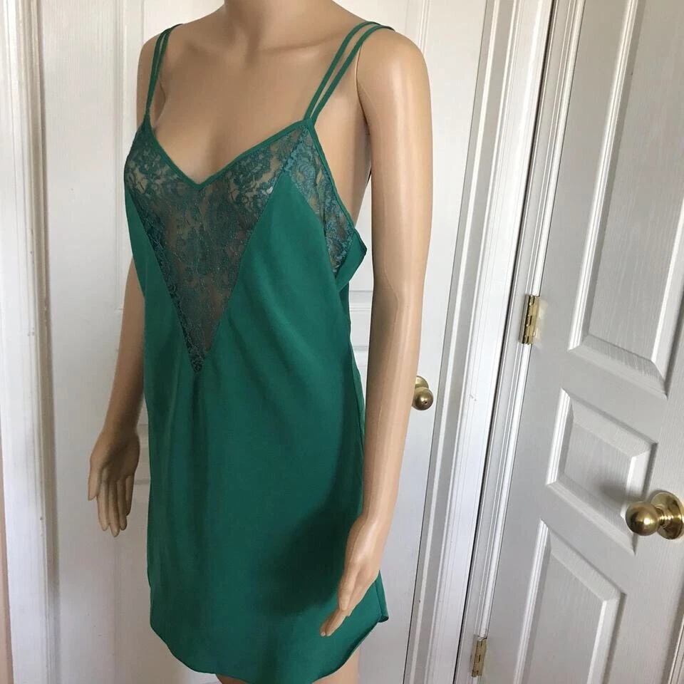 UNDERCOVER Abito slip vintage anni 80 Victoria’s Secret etichetta oro verde blu pizzo taglia M