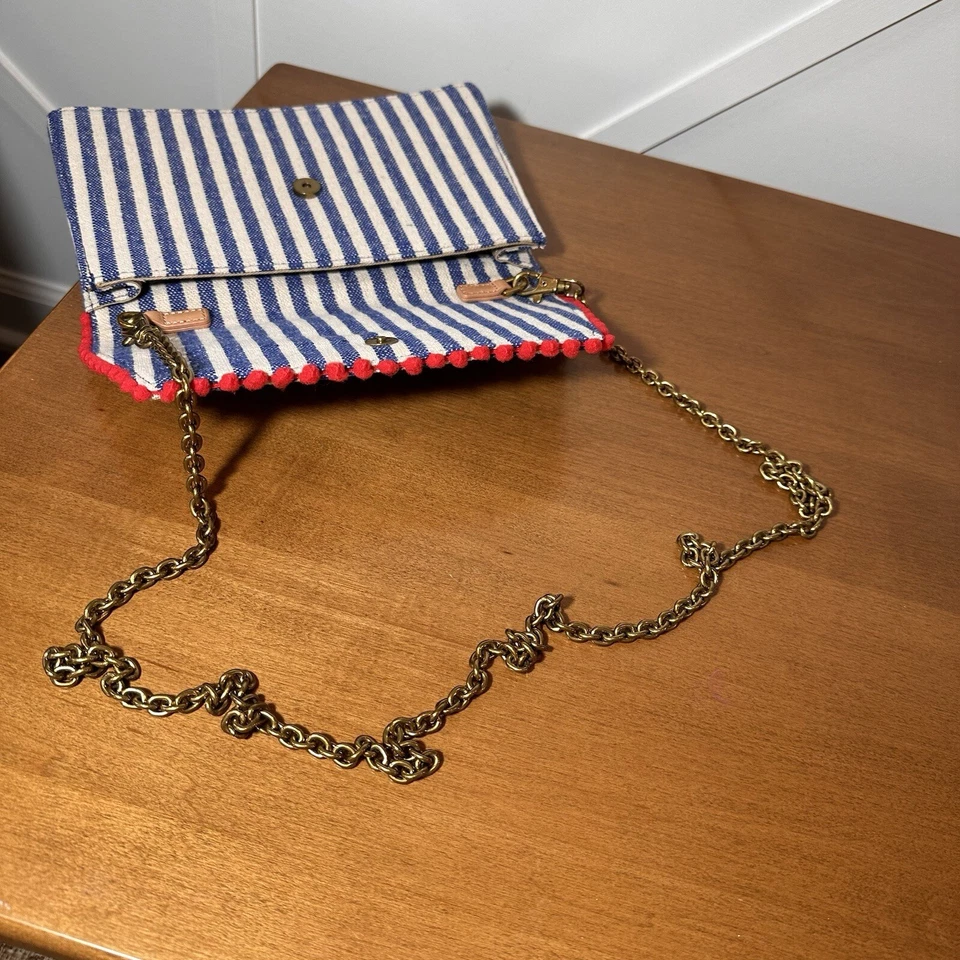 Новый с Ярлыками J. Сумка-конверт CREW с откидным верхом клатч в полоску с синим и красным золотым ремешком на цепочке - Изображение 3 из 4