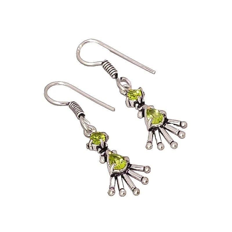 Peridoto Plata Plateado Stud Pendientes de Moda