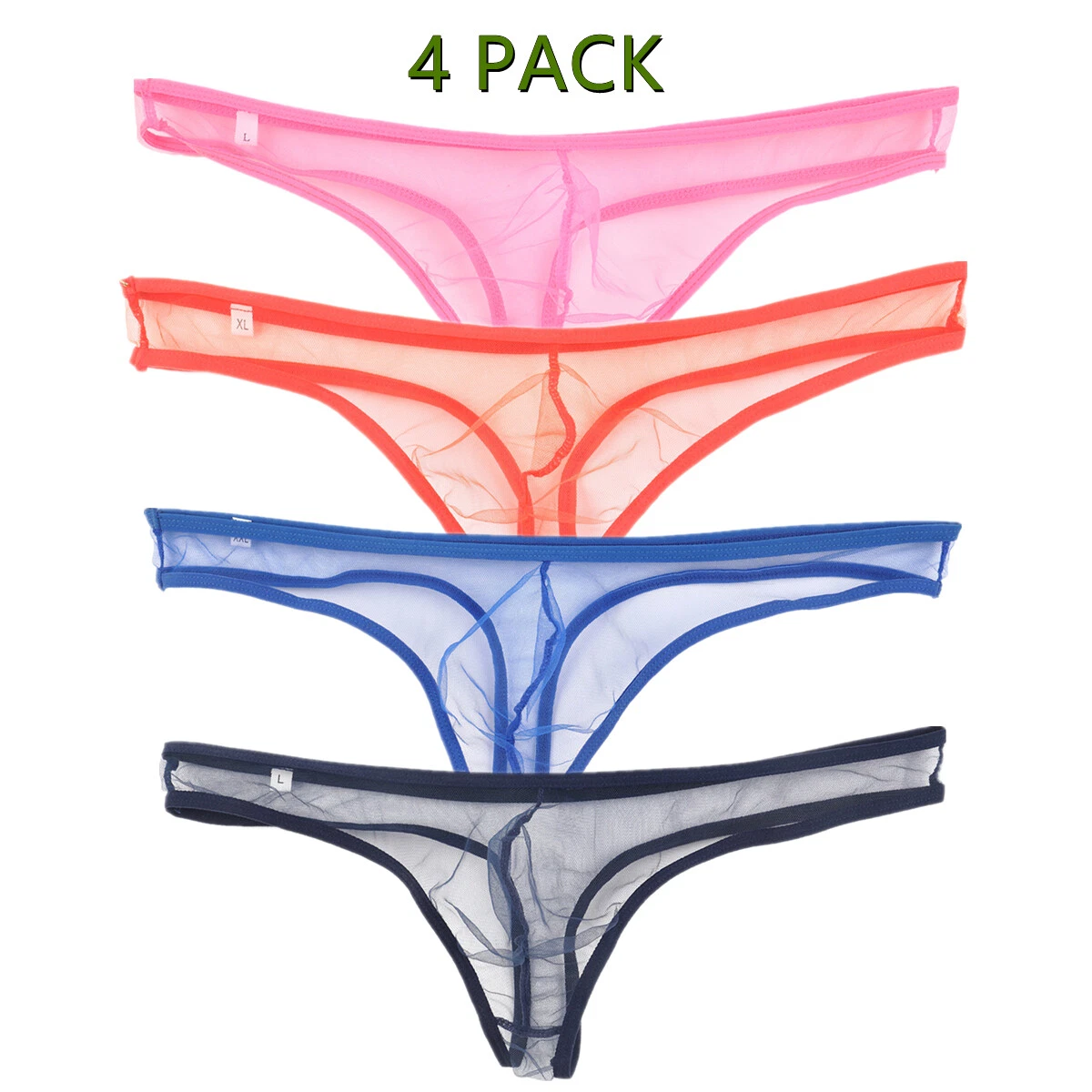 Men's Striped Mesh Thong - See-Through Micro Bikini String, Sizes M/L/XL, Lightweight & Stretchy