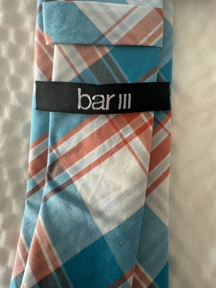 Corbata de cuello Bar III azul naranja a rayas 100 % algodón azul para hombre hecha en China Foto 3 de 4