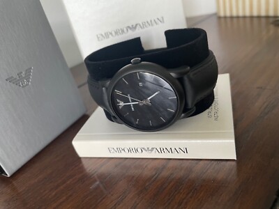 Emporio Armani AR1973 Mens Classic Black Leather and Silicone Strap Watch Emporio Armani Mens Classic Black Leather and Silicone Strap  main image 3