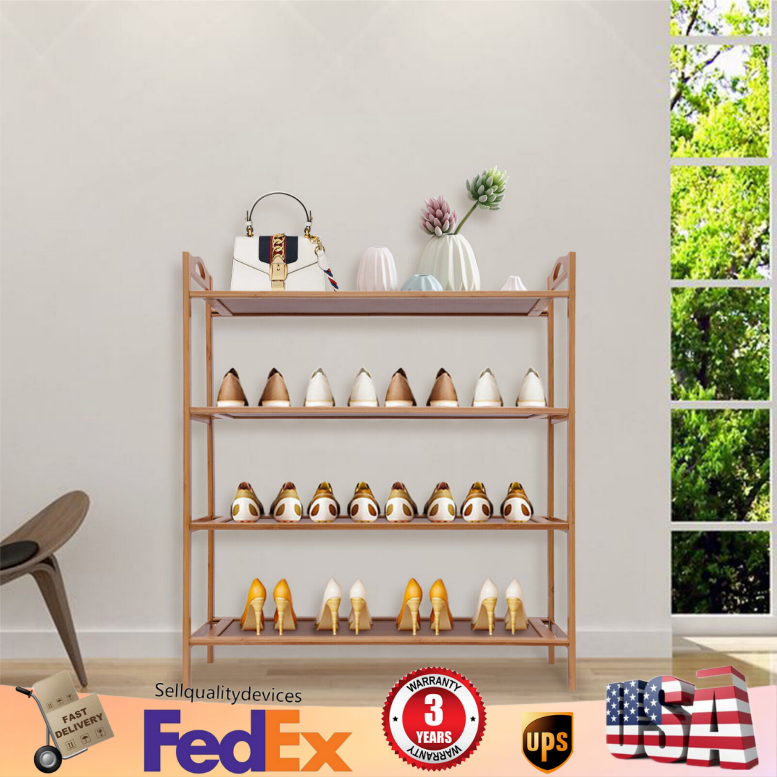 4 Tier Bamboo Shoe Rack Storage Bench Organizer Shelf Seat Shoe Bench Entryway