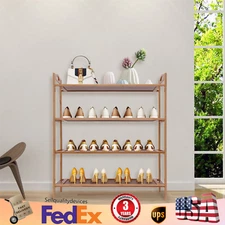 4 Tier Bamboo Shoe Rack Storage Bench Organizer Shelf Seat Shoe Bench Entryway